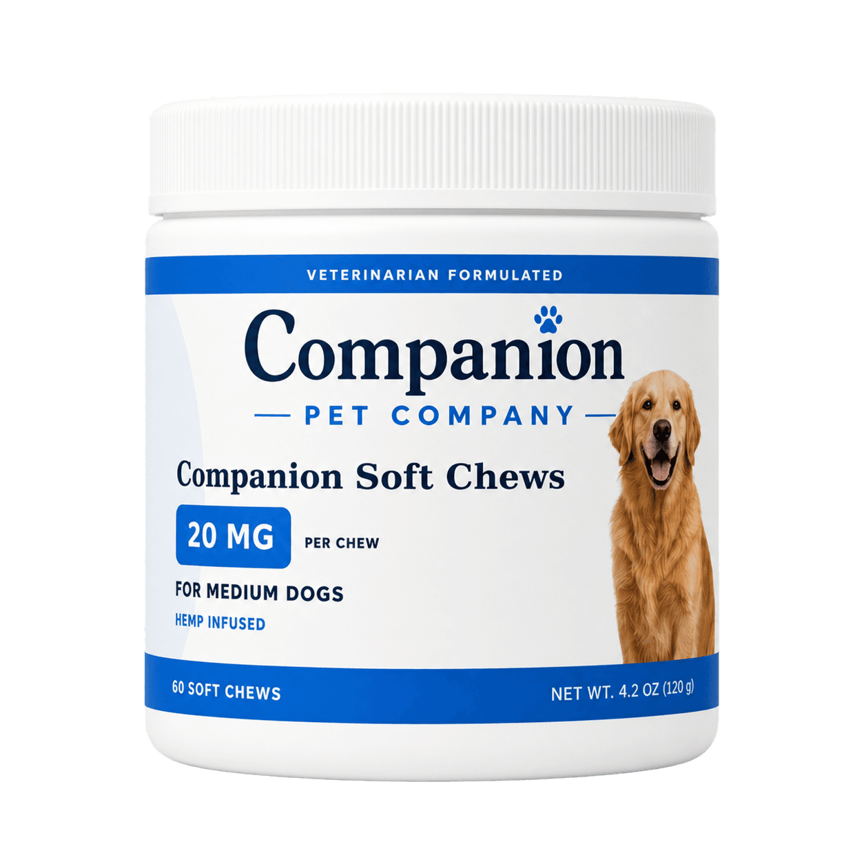 Companion 20mg CBD soft chews for medium dogs, 60-count jar
