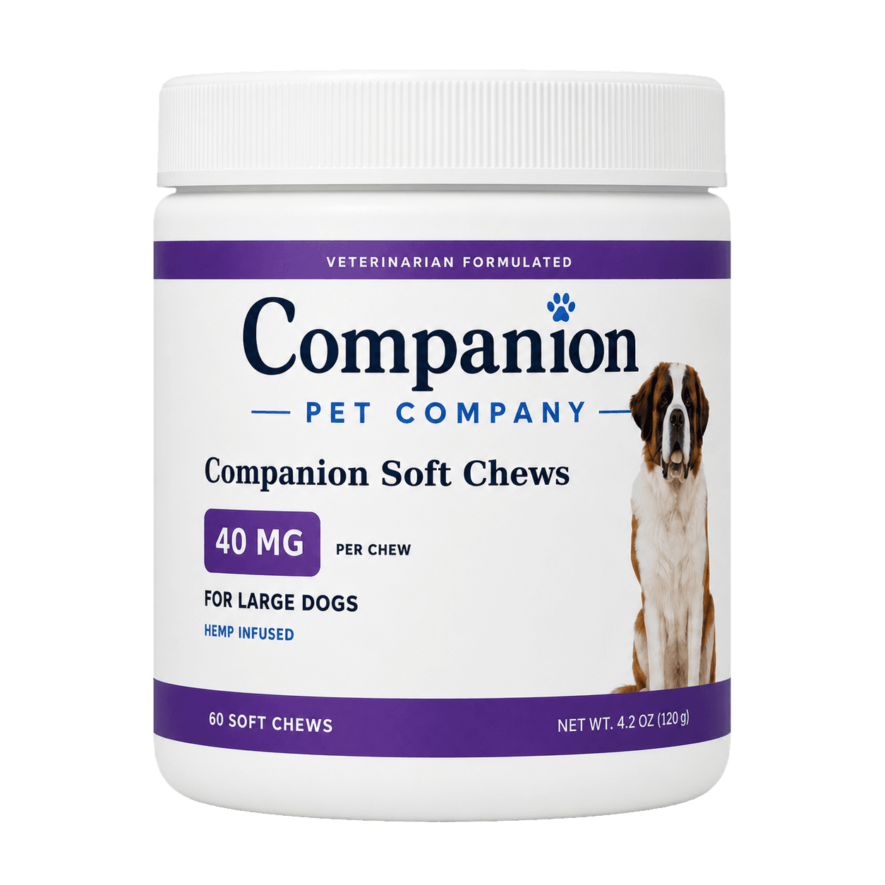 Companion 40mg CBD soft chews for large dogs, 60-count jar